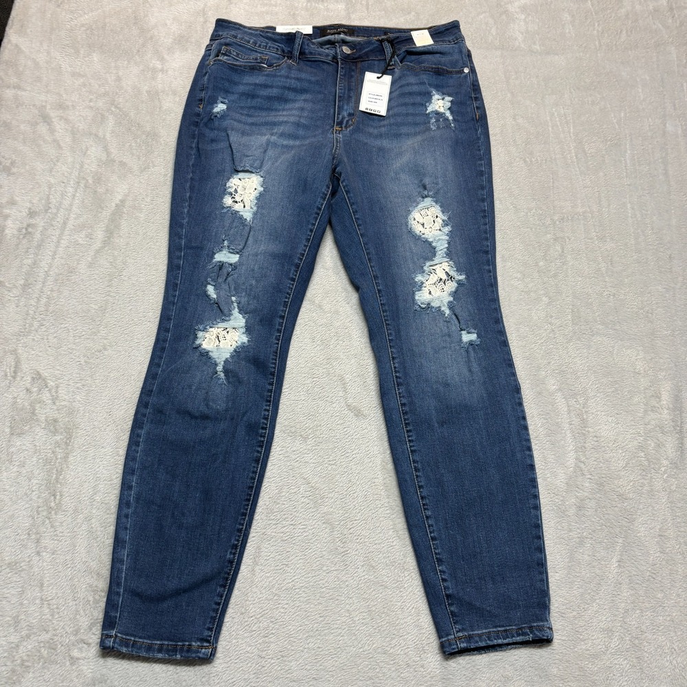 NWT Judy Blue Jeans Womens 16W Skinny Fit Floral Lace Crochet Distressed Stretch